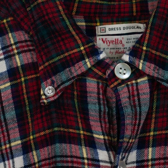 Vintage 60s Hathaway Viyella Wool Blend Dress Douglas Tartan Shirt - Men's MD - Picture 4 of 5